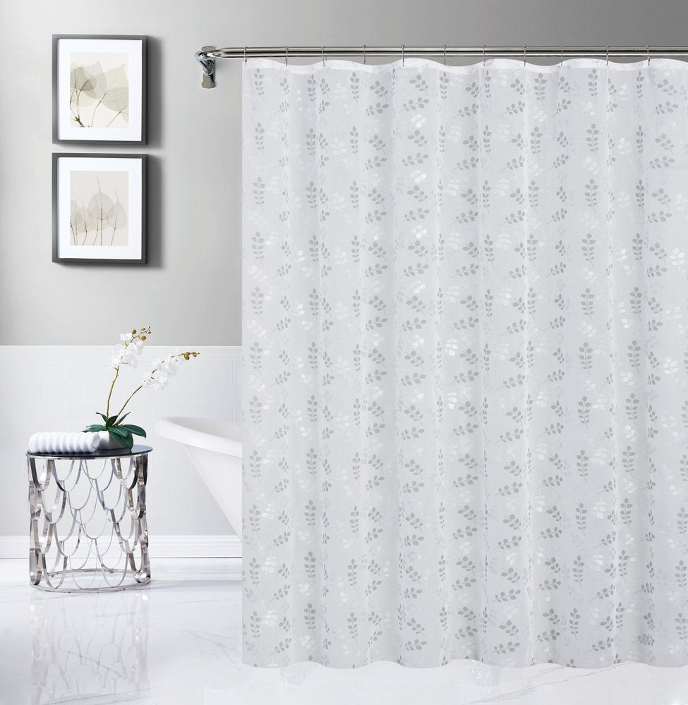 72" White And Silver Floral Shower Curtain