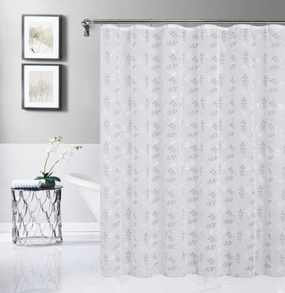 72" White And Silver Floral Shower Curtain