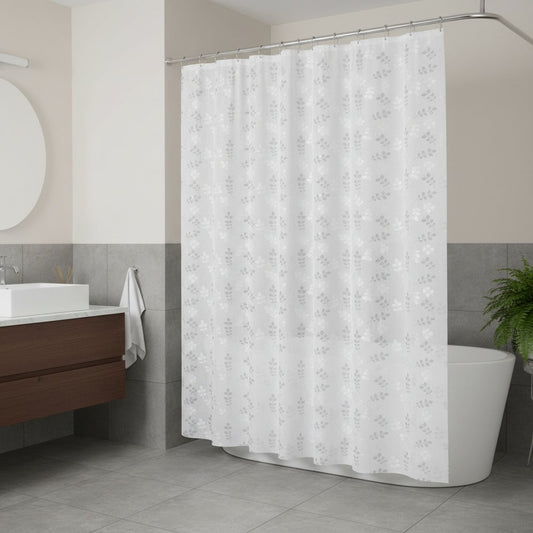 72" White And Silver Floral Shower Curtain