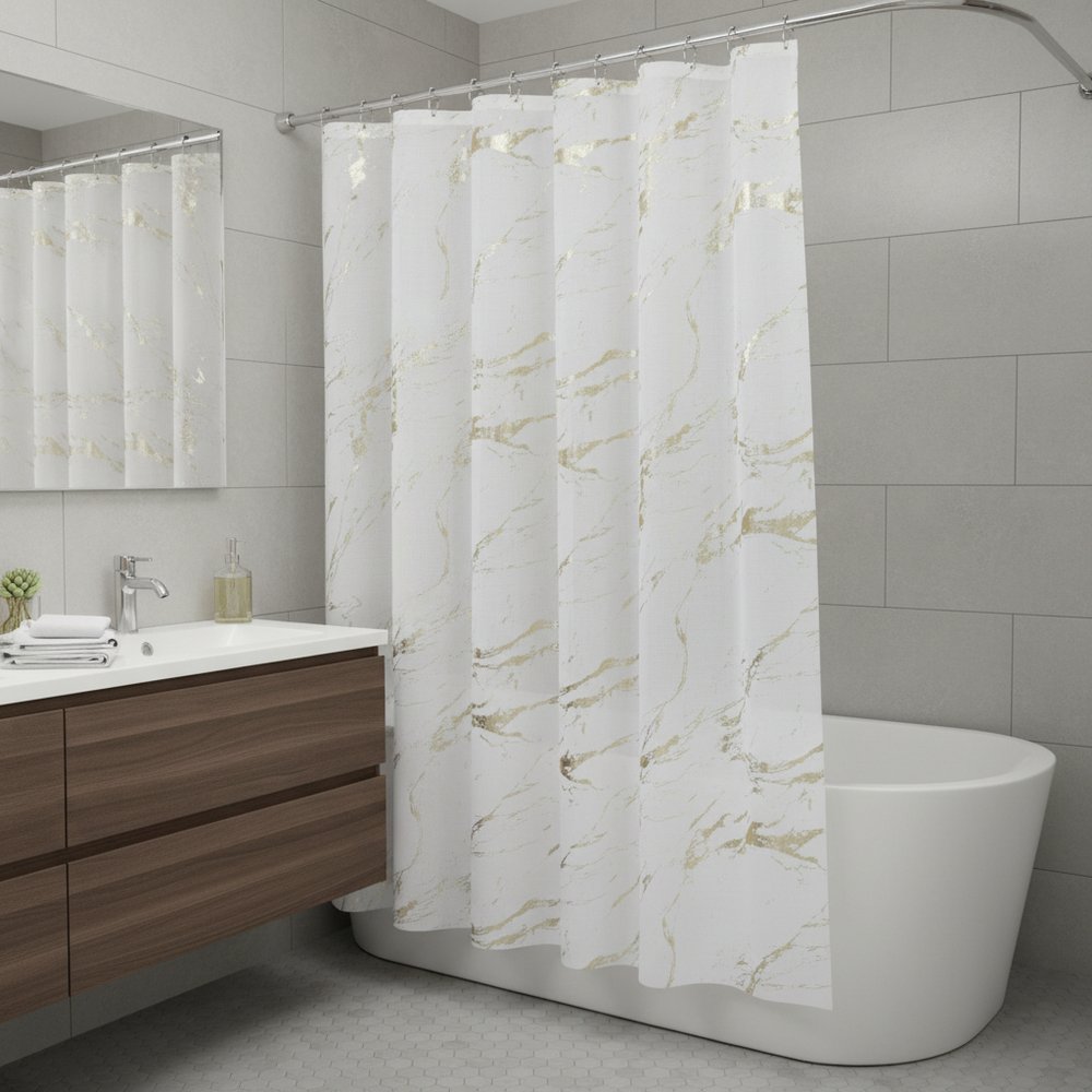 72" White And Gold Abstract Shower Curtain