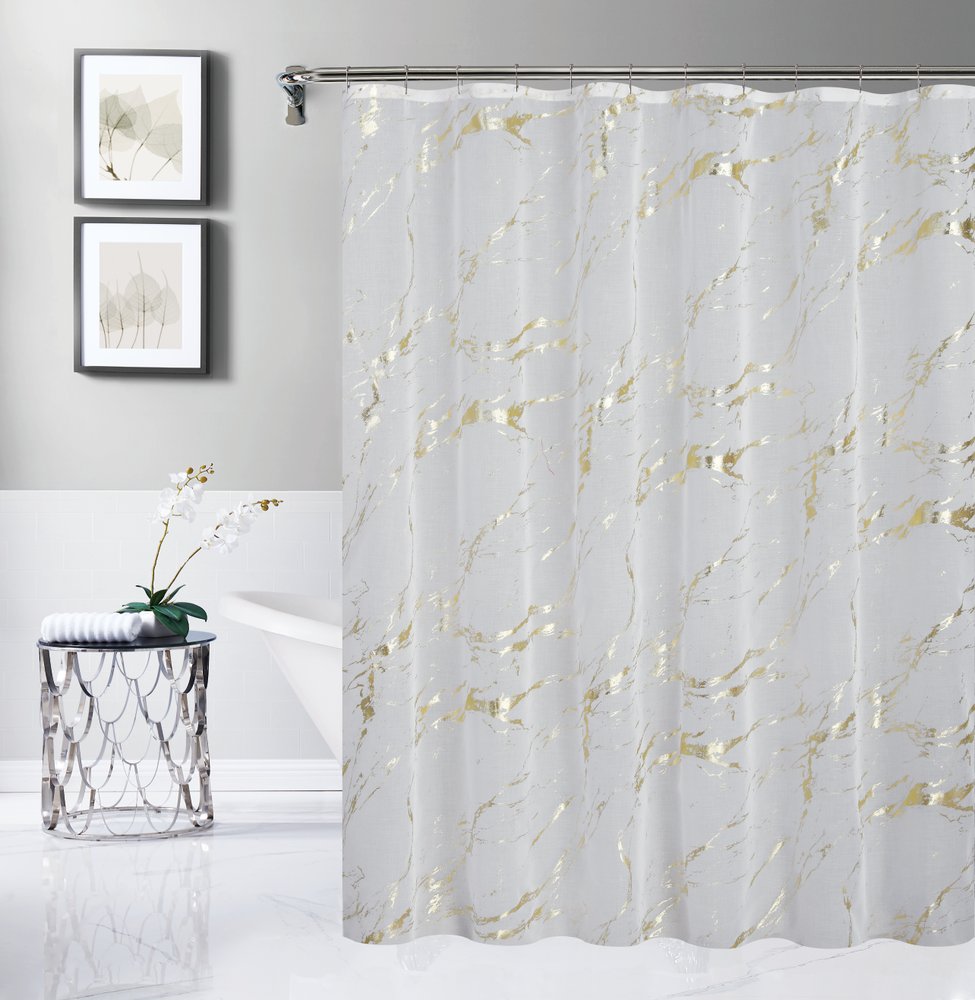 72" White And Gold Abstract Shower Curtain