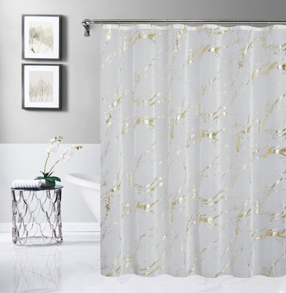 72" White And Gold Abstract Shower Curtain