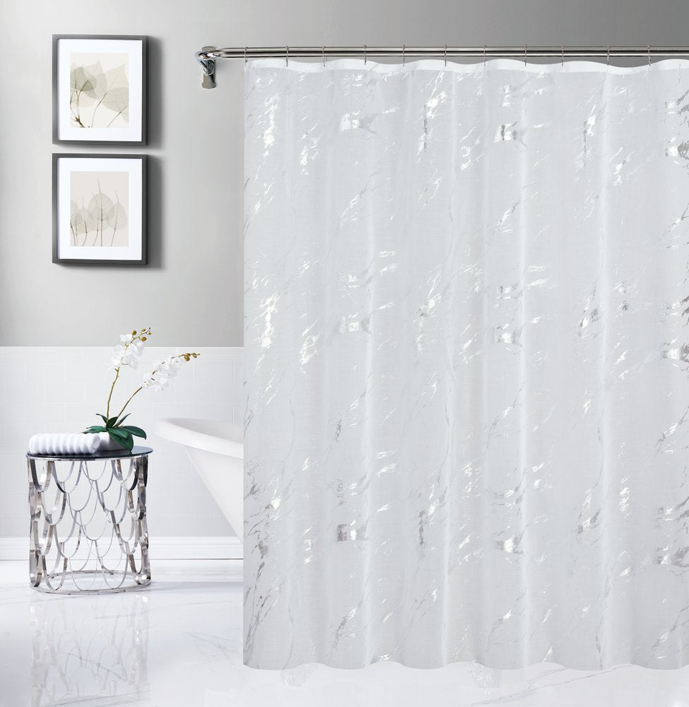 72" White And Silver Abstract Shower Curtain