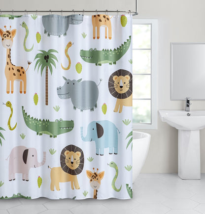 72" Blue Green And White Youthful Animal Print Shower Curtain