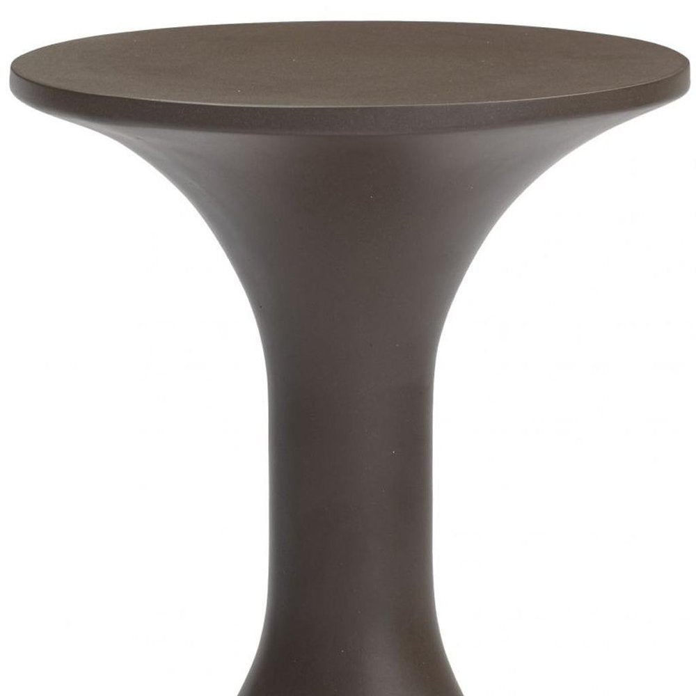 14" Dark Brown Faux Concrete Round Outdoor Side Table