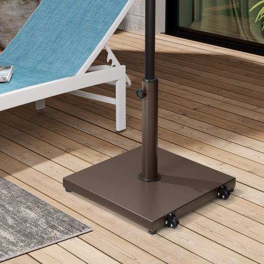 Brown Market Umbrella Steel In Ground Adjustable Umbrella Base With Wheels