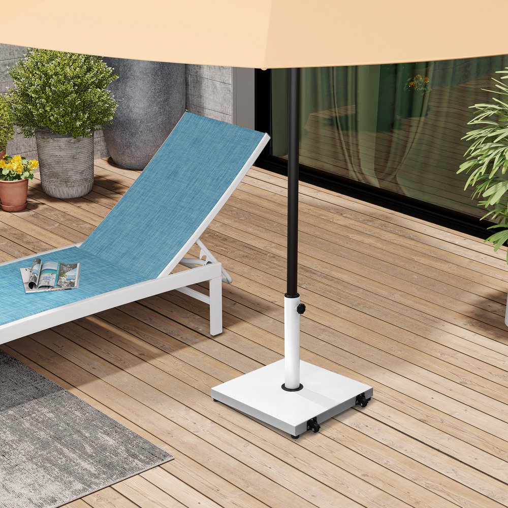 White Market Umbrella Steel In Ground Adjustable Umbrella Base With Wheels