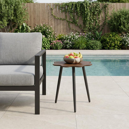 18" Brown and Dark Gray Wood and Aluminum Specialty Outdoor Side Table