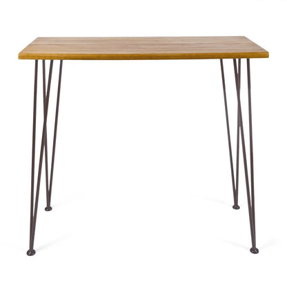 47" Walnut and Brown Wood and Iron Outdoor Bar Table