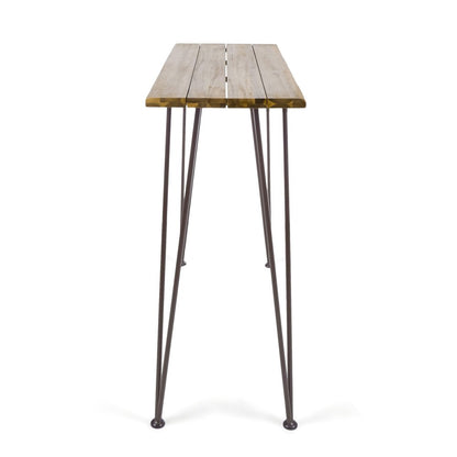 47" Walnut and Brown Wood and Iron Outdoor Bar Table