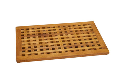 16" Natural Teak Checkered Non Slip Bath Mat