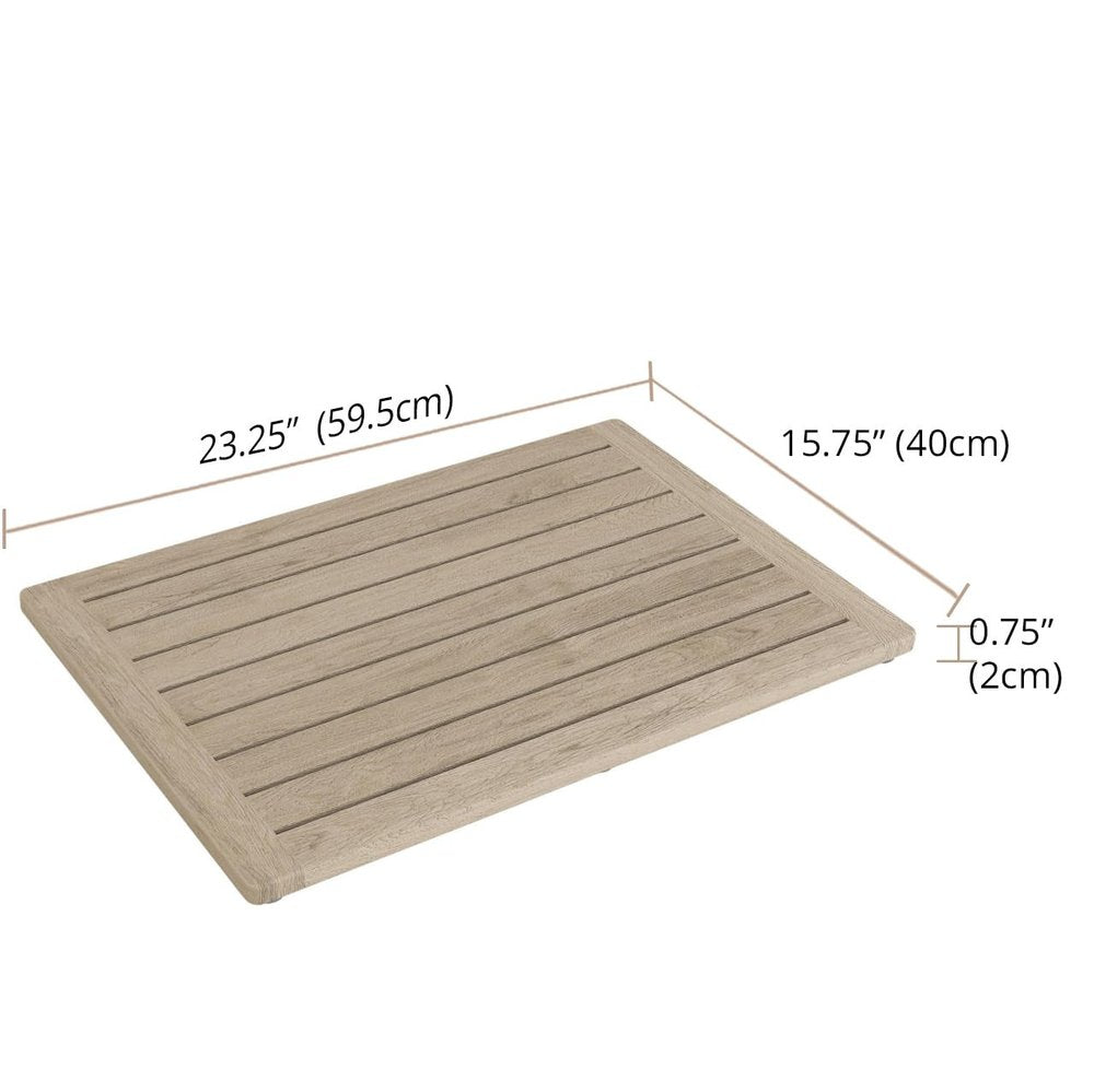 16" Beige Gray Teak Non Slip Bath Mat