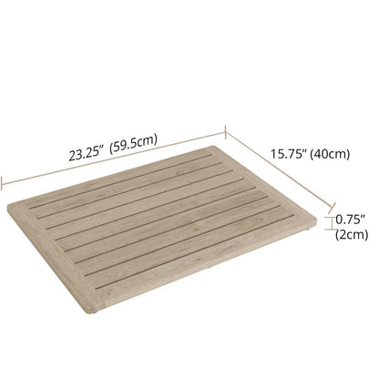 16" Beige Gray Teak Non Slip Bath Mat