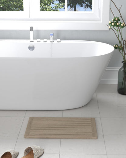 16" Beige Gray Teak Non Slip Bath Mat