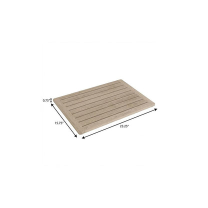 16" Beige Gray Teak Non Slip Bath Mat
