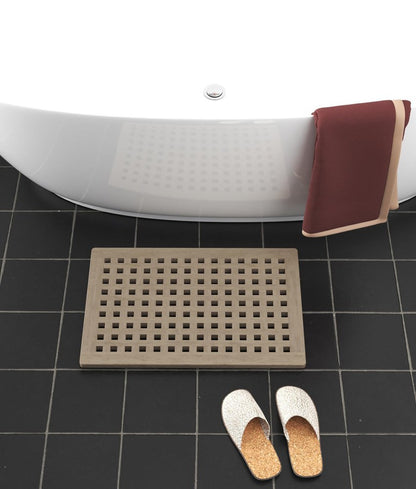 16" Beige Gray Teak Checkered Non Slip Bath Mat