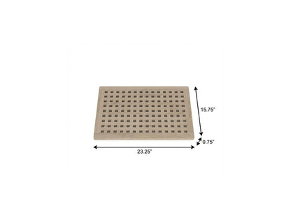 16" Beige Gray Teak Checkered Non Slip Bath Mat