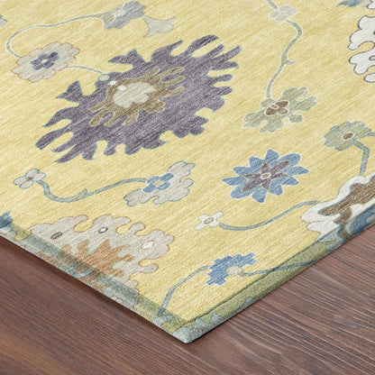 9' X 12' Yellow And Teal Blue Oriental Washable Indoor Outdoor Area Rug