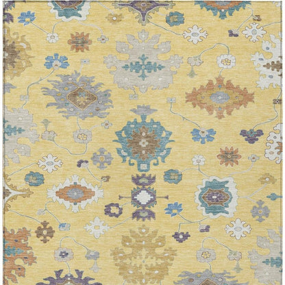 9' X 12' Yellow And Teal Blue Oriental Washable Indoor Outdoor Area Rug