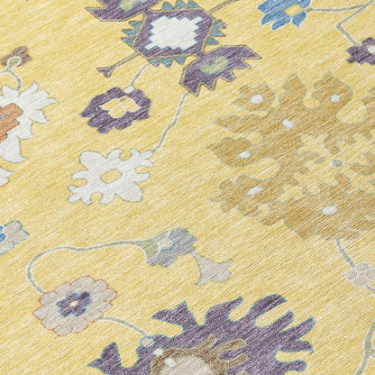 9' X 12' Yellow And Teal Blue Oriental Washable Indoor Outdoor Area Rug