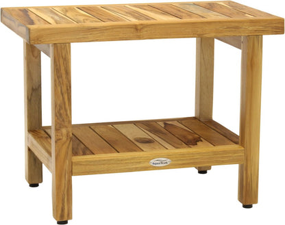 18" X 24" Brown Teak Rectangular Shower Bench With Shelf