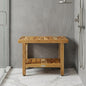18" X 24" Brown Teak Rectangular Shower Bench With Shelf