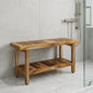 18" X 36" Brown Teak Rectangular Shower Bench With Shelf