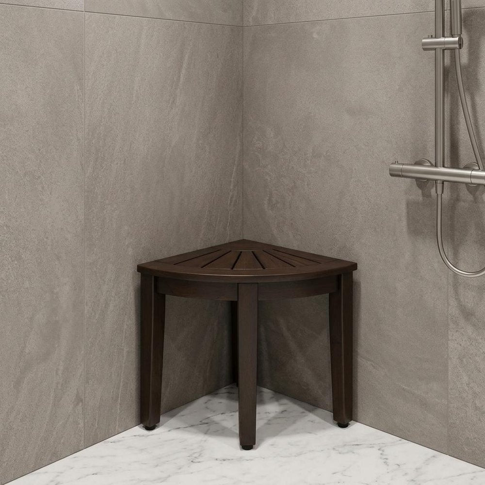 21" X 16" Brown Teak Corner Rectangular Shower Bench
