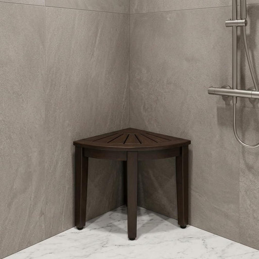 21" X 16" Brown Teak Corner Rectangular Shower Bench