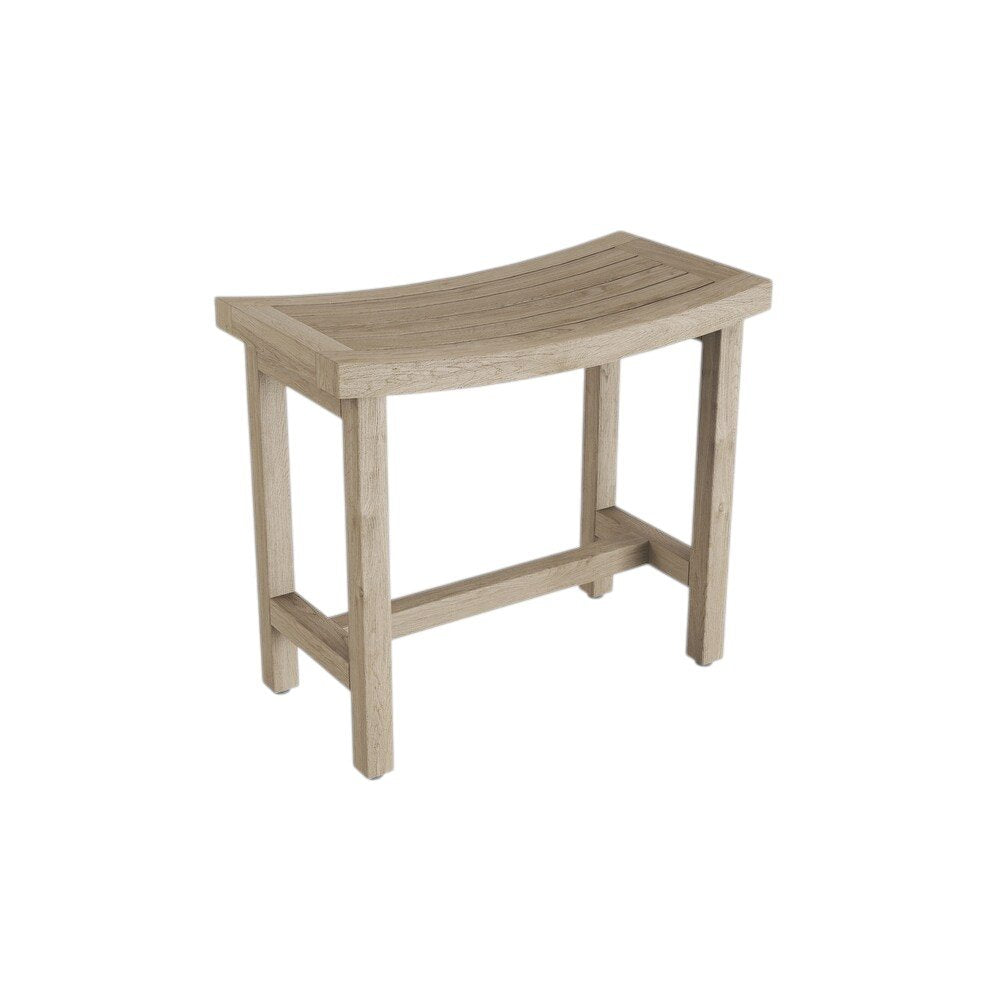 21" X 18" Brown Teak Rectangular Shower Bench With Shelf