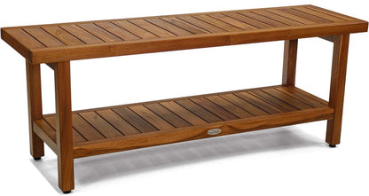 18" X 48" Brown Teak Rectangular Shower Bench With Shelf