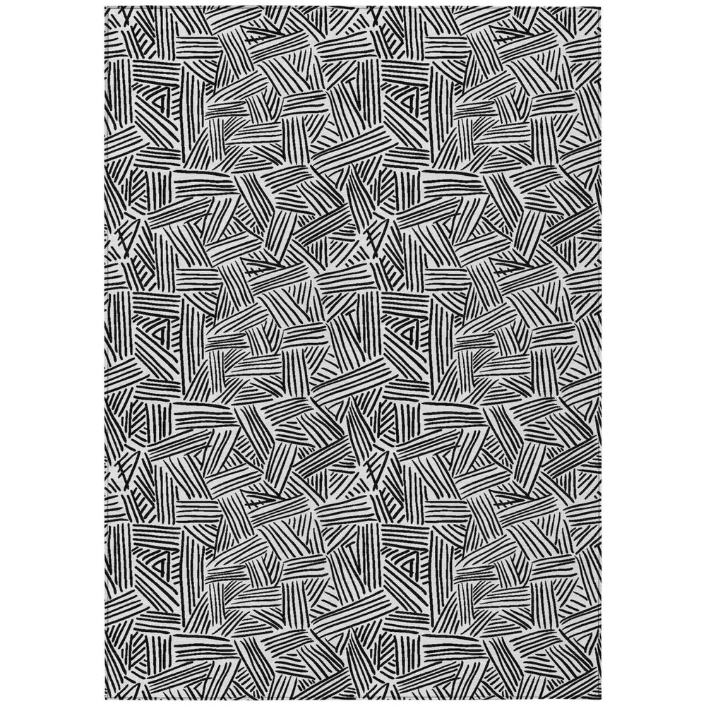 9' X 12' White And Beige Geometric Washable Indoor Outdoor Area Rug