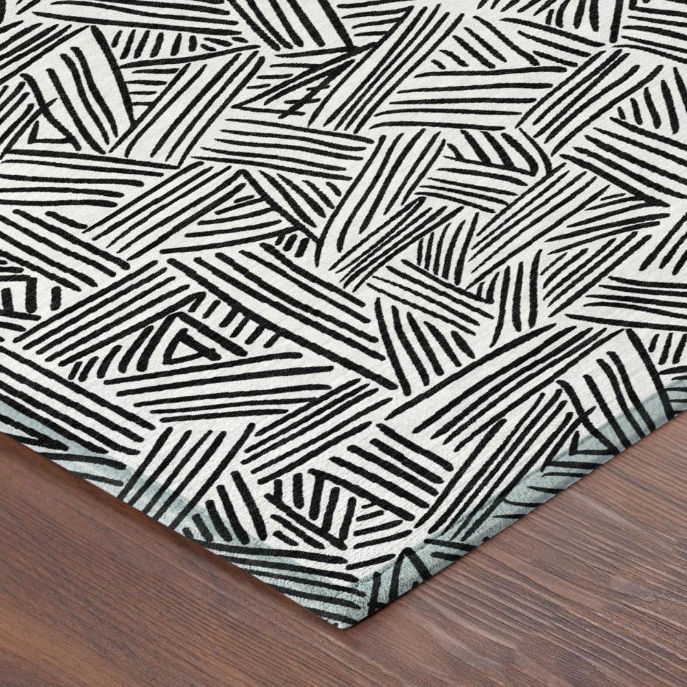 9' X 12' White And Beige Geometric Washable Indoor Outdoor Area Rug