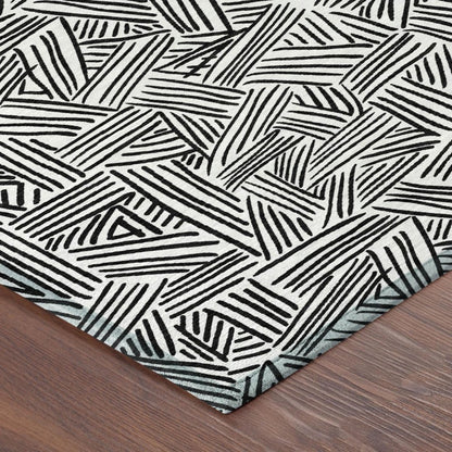 9' X 12' White And Beige Geometric Washable Indoor Outdoor Area Rug