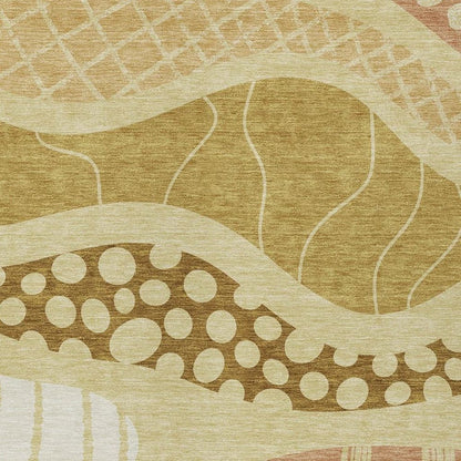 9' X 12' Wheat And Graphite Abstract Washable Indoor Outdoor Area Rug