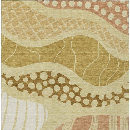 9' X 12' Wheat And Graphite Abstract Washable Indoor Outdoor Area Rug