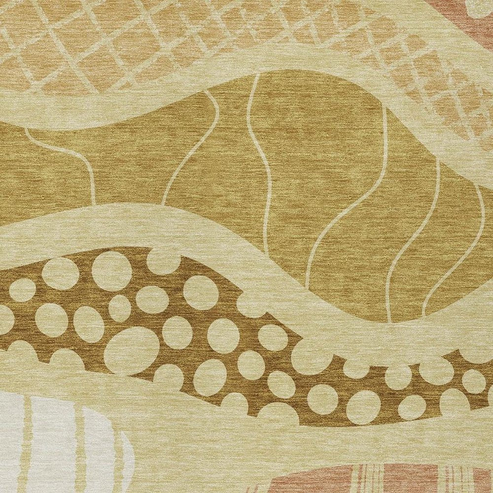 9' X 12' Wheat And Graphite Abstract Washable Indoor Outdoor Area Rug