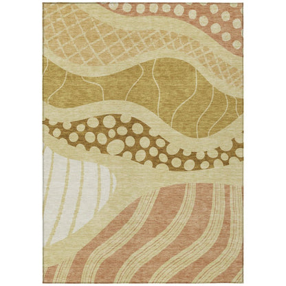 9' X 12' Wheat And Graphite Abstract Washable Indoor Outdoor Area Rug