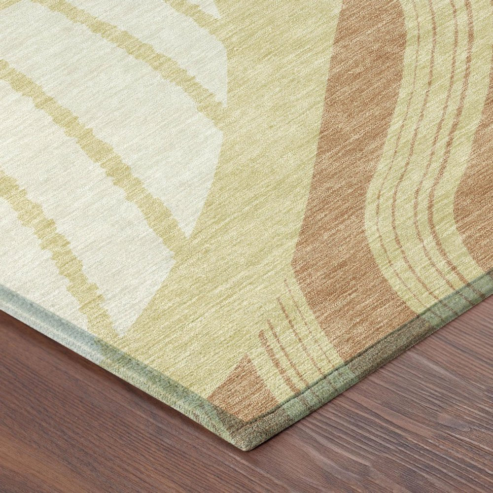 9' X 12' Wheat And Graphite Abstract Washable Indoor Outdoor Area Rug
