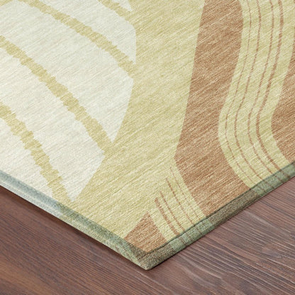 9' X 12' Wheat And Graphite Abstract Washable Indoor Outdoor Area Rug