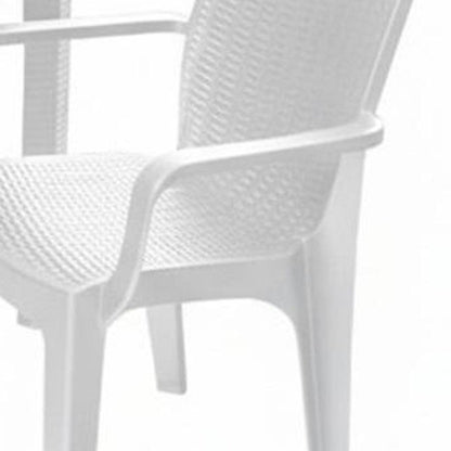 Seven Piece White Plastic Outdoor Patio Set With Table