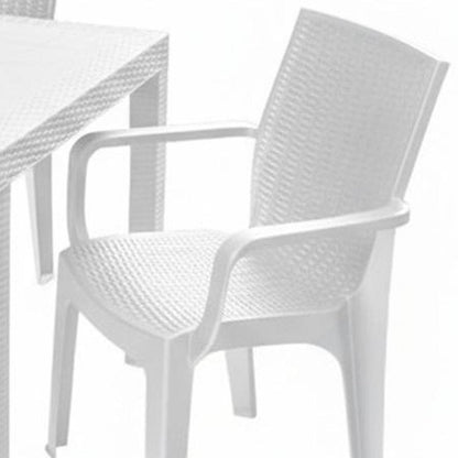 Seven Piece White Plastic Outdoor Patio Set With Table