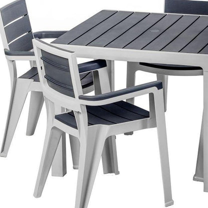 Five Piece Gray Plastic Outdoor Patio Set With Table