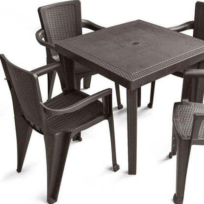 Five Piece Brown Plastic Outdoor Patio Set With Table