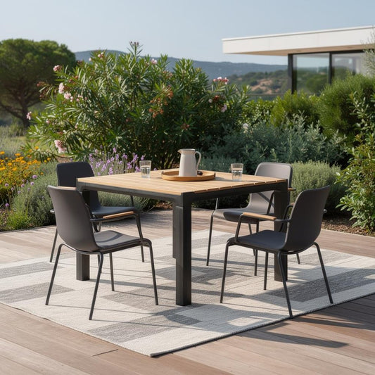 35" Black Heavy Duty Plastic Square Outdoor Dining Table with Umbrella Hole