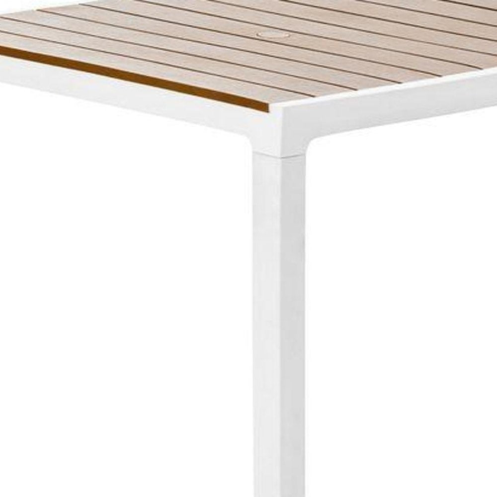 35" White Heavy Duty Plastic Folding Outdoor Dining Table with Umbrella Hole