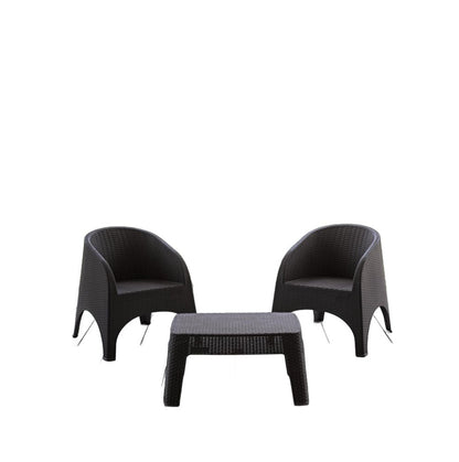 Three Piece Espresso Plastic Two Person Seating Group With Table