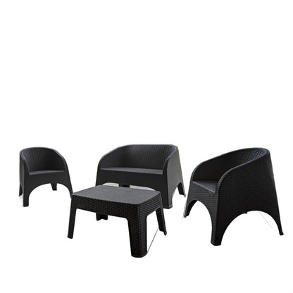 Four Piece Espresso Plastic Outdoor Patio Set With Table