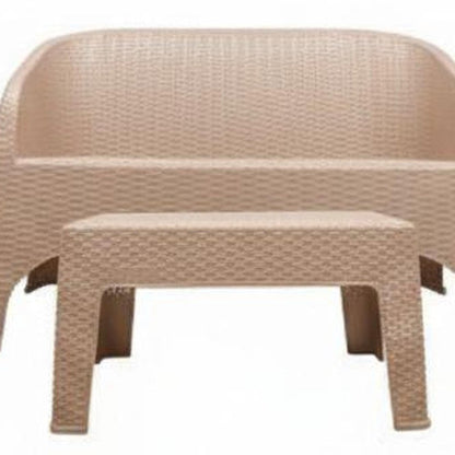 Four Piece Taupe Plastic Outdoor Patio Set With Table