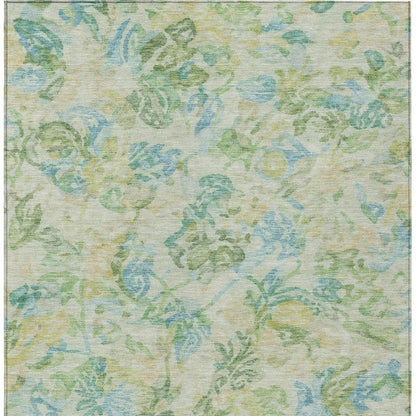 9' X 12' Yellow And Gold Floral Washable Indoor Outdoor Area Rug